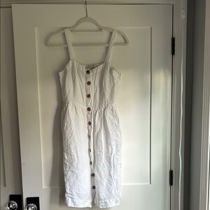 LOFT Ivory Button-Front Midi Dress